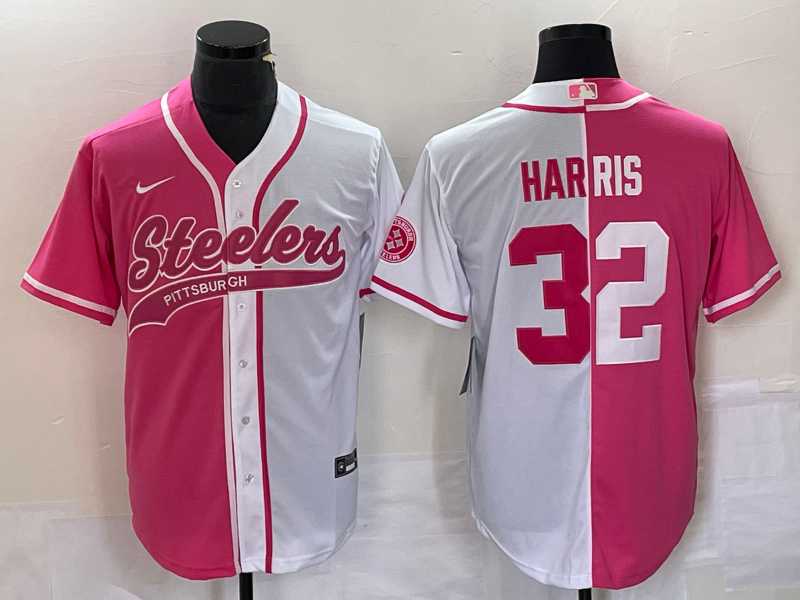 Men%27s Pittsburgh Steelers #32 Franco Harris Pink White Two Tone With Patch Cool Base Stitched Baseball Jersey->pittsburgh steelers->NFL Jersey